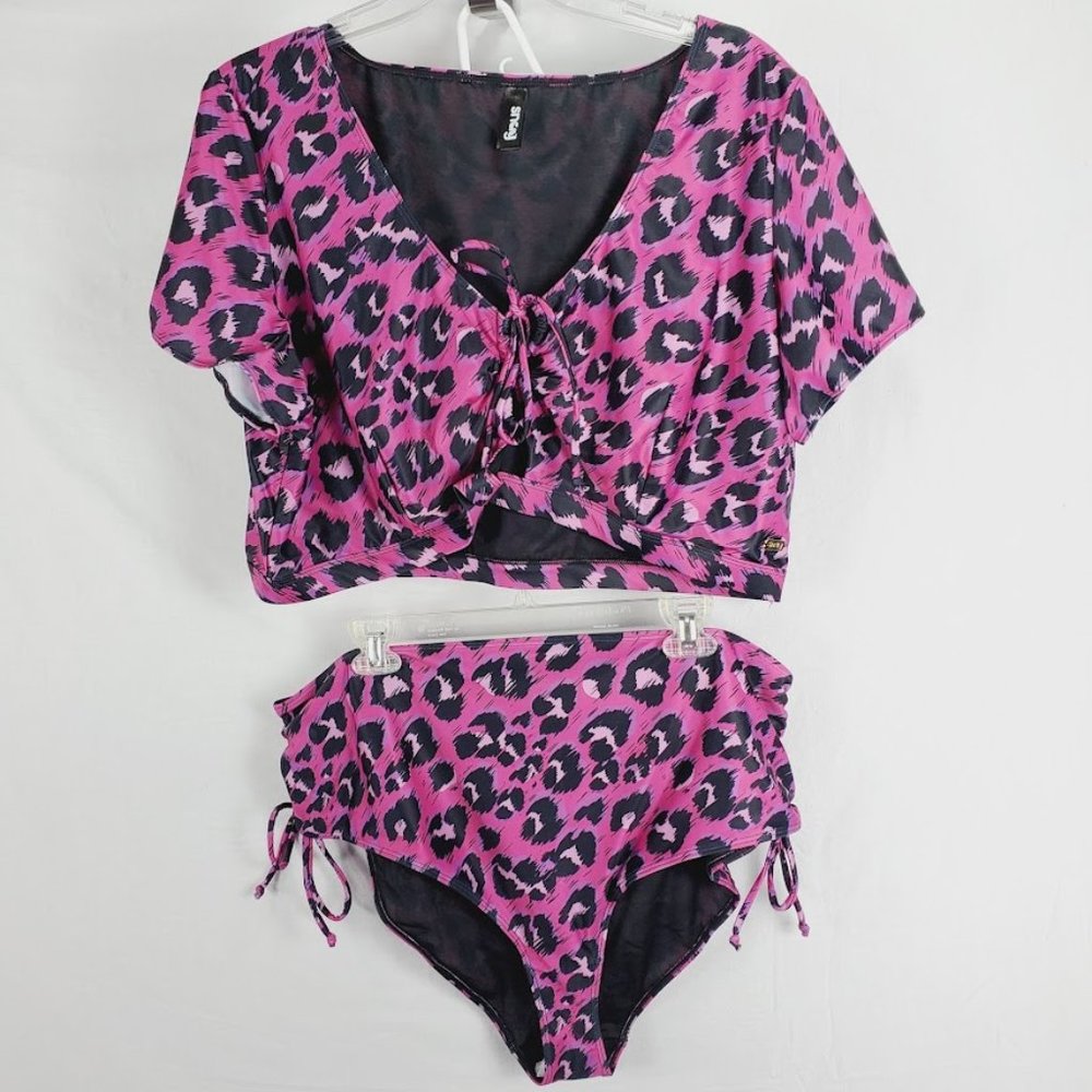 Snag Swimwear Bikini Swimsuit Plus Size F 16 18 As You Wish Pink Leopard Lace Up